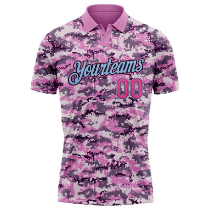 Personalized Camouflage Golf Polo Shirt - Pink Light Blue Performance Salute to Service Personalized Camo Pink-Light Blue