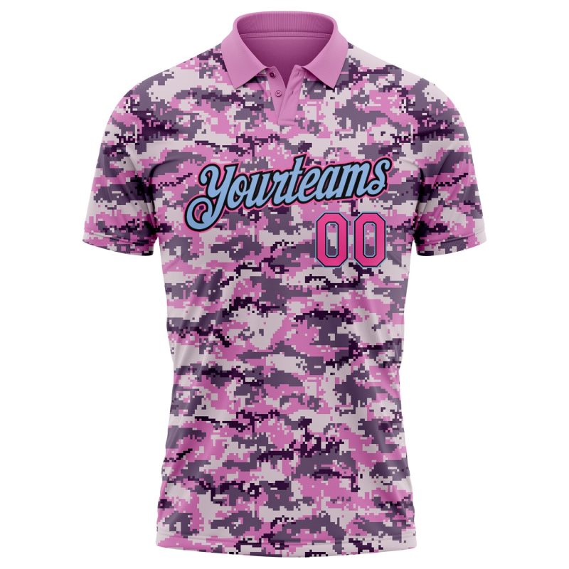 Personalized Camo Golf Polo Shirt for Women - Pink & Light Blue Performance Salute to Service with Custom Name & Number Personalized
