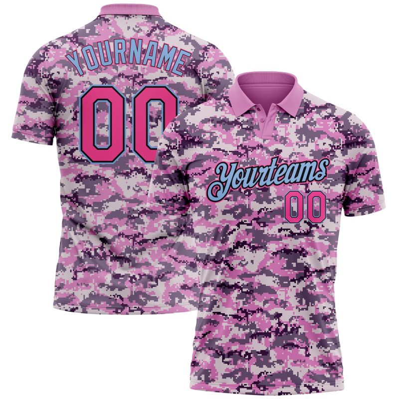 Personalized Camo Golf Polo Shirt for Women - Pink & Light Blue Performance Salute to Service with Custom Name & Number Personalized