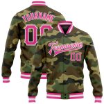 Personalized Pink Camo Full-Snap Varsity Jacket - Salute to Service Bomber Letterman Personalized Camo Pink-White Bomber
