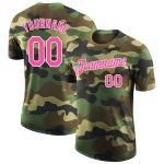 Custom Camo Pink-White T-Shirt with Name and Number - Performance Salute to Service Team Apparel Personalized Camo Pink-White
