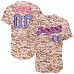 Custom Name and Number Baseball Jersey - Personalized Camo Powder Blue-Pink Authentic Salute to Service Personalized Camo