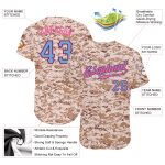 Custom Name and Number Baseball Jersey - Personalized Camo Powder Blue-Pink Authentic Salute to Service Personalized Camo