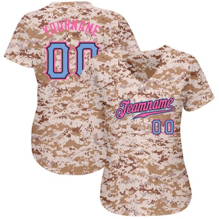 Custom Name and Number Baseball Jersey - Personalized Camo Powder Blue-Pink Authentic Salute to Service Personalized Camo