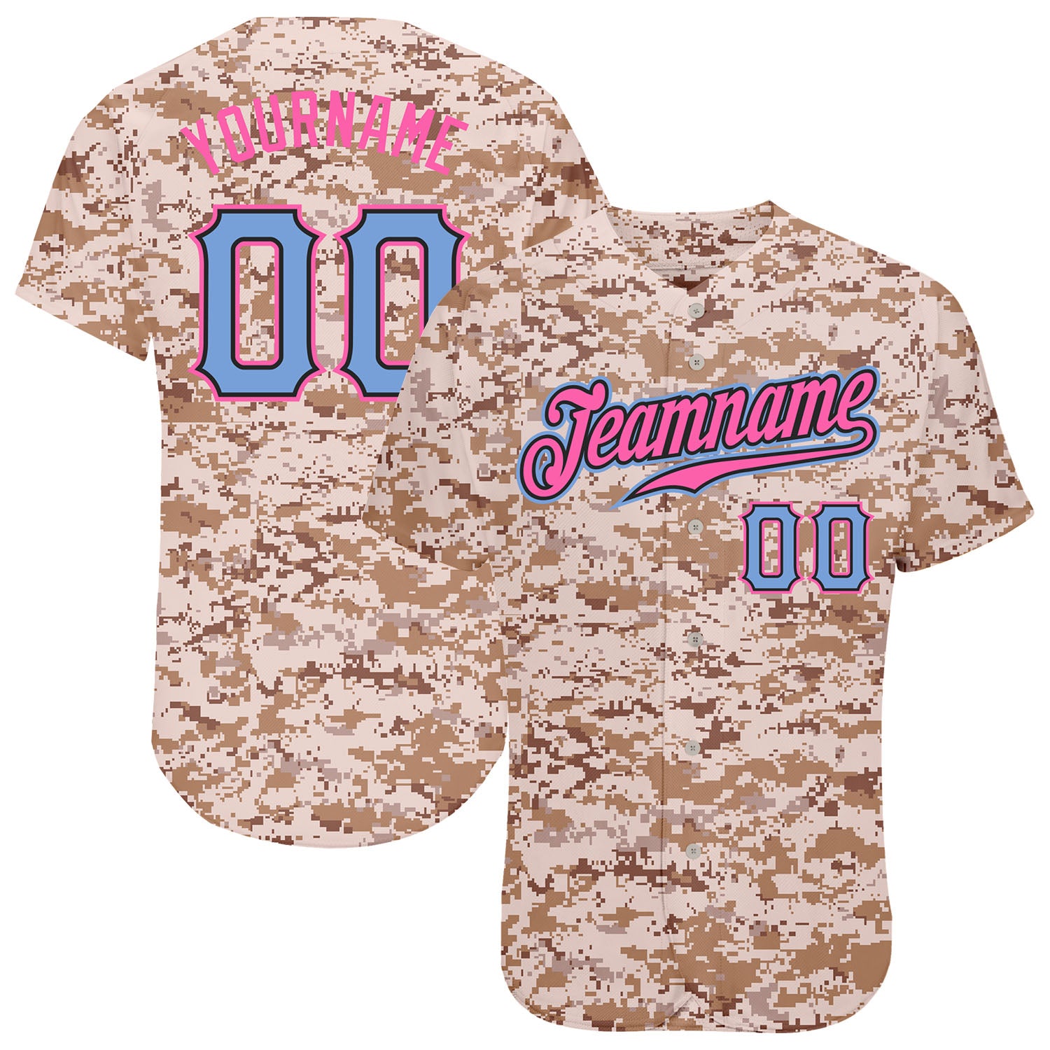 Personalized Camo Baseball Jersey in Powder Blue and Pink - Salute to Service Design Personalized Camo Powder Blue-Pink Salute