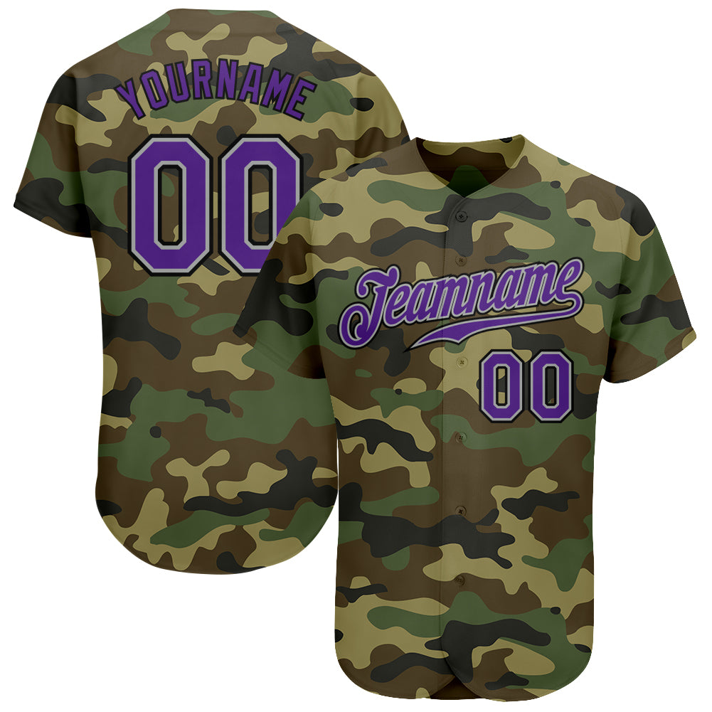 Personalized Camo Baseball Jersey in Purple and Black - Authentic Salute to Service Personalized Camo Purple-Black Authentic