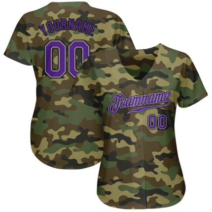 Personalized Camo Baseball Jersey in Purple and Black - Authentic Salute to Service Personalized Camo Purple-Black Authentic