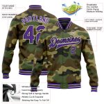 Camo Purple-Black Personalized Bomber Jacket Full-Snap Varsity Letterman Salute to Service Personalized Camo Purple-Black