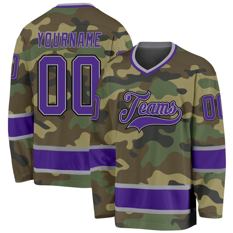 Custom Name Number Personalized Camo Hockey Jersey - Purple Black Salute to Service Team Jersey Personalized Camo Purple-Black