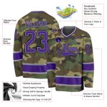 Custom Camo Purple Black Hockey Jersey - Salute to Service Design Personalized Camo Purple-Black Salute To Service Hockey