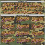 Personalized Camo Jacket for Men, Purple-Gold Bomber Full-Snap Varsity Letterman Salute to Service Personalized Camo Purple-Gold