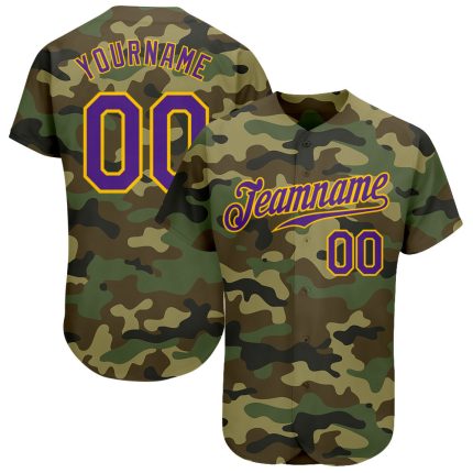 Purple-Gold Camo Personalized Salute To Service Baseball Jersey Personalized Camo Purple-Gold Salute To Service Baseball