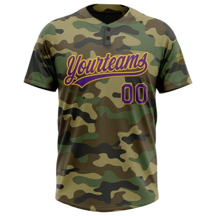 Personalized Purple Gold Camo Salute to Service Softball Jersey Unisex Two-Button Personalized Camo Purple-Gold Salute To