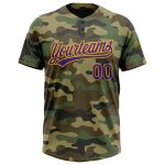 Custom Name Number Personalized Camo Purple Gold Salute to Service Unisex Softball Jersey Two-Button Personalized Camo Purple-Gold