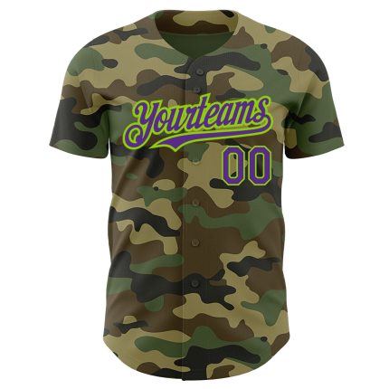 Custom Camo Purple Neon Green Salute To Service Baseball Jersey Personalized Camo Purple-Neon Green Salute To Service Baseball