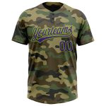 Custom Name and Number Personalized Camo Purple Neon Green Softball Jersey Unisex Salute to Service Two-Button Personalized