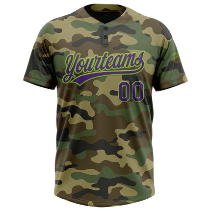 Custom Name and Number Personalized Camo Purple Neon Green Softball Jersey Unisex Salute to Service Two-Button Personalized