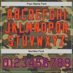 Custom Camo Bomber Jacket in Purple and Orange - Full-Snap Varsity Salute to Service Design Personalized Camo Purple-Orange