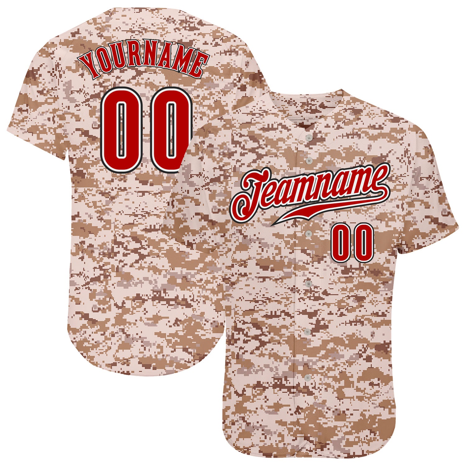 Custom Name and Number Personalized Camo Red-Black Baseball Jersey - Authentic Salute to Service Personalized Camo Red-Black
