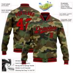 Personalized Red-Black Camo Varsity Letterman Bomber Jacket - Salute to Service Full-Snap Personalized Camo Red-Black Bomber