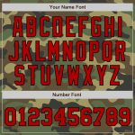 Custom Team Name Number Personalized Camo Bomber Jacket Red Black Full-Snap Varsity Letterman Salute to Service Personalized