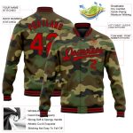 Personalized Salute To Service Camo Red-Black Bomber Jacket Full-Snap Varsity Letterman Personalized Camo Red-Black Bomber