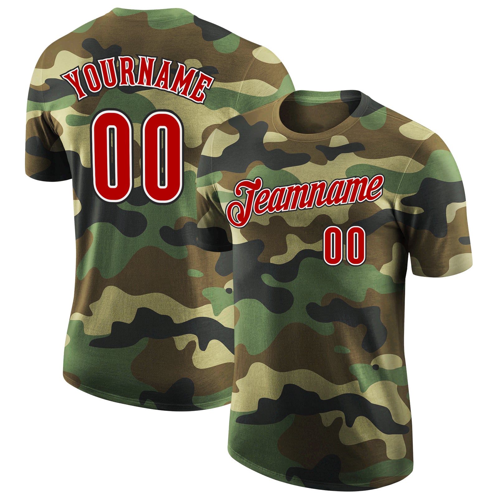 Custom Name and Number Red-Black Camo Performance T-Shirt for Salute to Service Team Personalized Camo Red-Black Performance