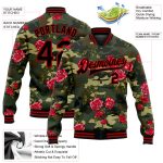 Custom Name Number Varsity Jacket Personalized Bomber Red-Black Camo 3D Pattern Salute to Service Full-Snap Design Personalized