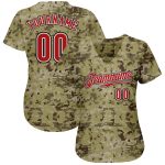 Personalized Camo Baseball Jersey Salute to Service Red-Black, Unique Athletic Wear for Fans, Customizable Style Personalized