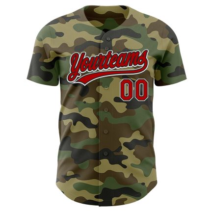 Personalized Camo Baseball Jersey - Red-Black Salute to Service Design, Size 4 Personalized Camo Red-Black Salute To Service