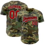 Personalized Camo Baseball Jersey - Red-Black Salute to Service Design, Size 4 Personalized Camo Red-Black Salute To Service