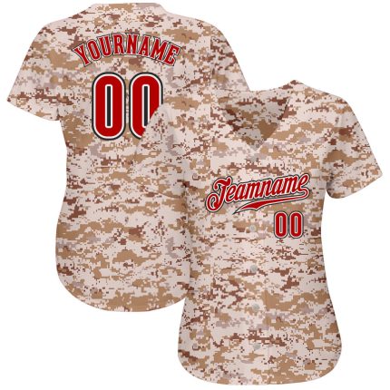 Red-Black Camo Personalized Salute to Service Baseball Jersey Personalized Camo Red-Black Salute To Service Baseball Jersey