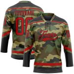 Personalized Red-Black Camo Hockey Jersey Salute to Service Lace Neck Personalized Camo Red-Black Salute To Service Hockey