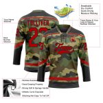 Personalized Red-Black Camo Hockey Jersey Salute to Service Lace Neck Personalized Camo Red-Black Salute To Service Hockey