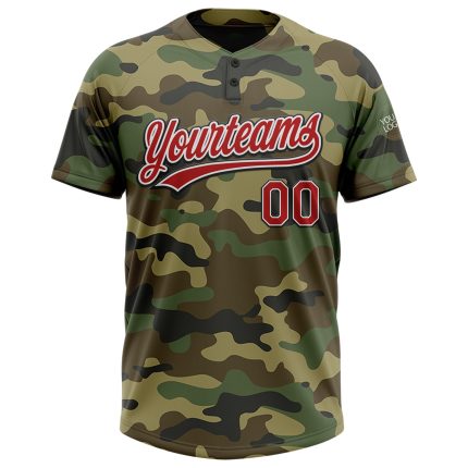 Personalized Red-Black Camo Softball Jersey Unisex Salute To Service Two-Button Design Personalized Camo Red-Black Salute