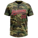 Custom Name and Number Personalized Camo Red-Black Salute to Service Softball Jersey - Unisex Two-Button Design Personalized