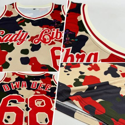 Custom Name and Number 3D Camo Red-Cream Basketball Jersey - Authentic Salute to Service Team Personalized Camo Red-Cream