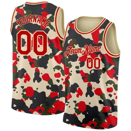 Custom Name and Number 3D Camo Red-Cream Basketball Jersey - Authentic Salute to Service Team Personalized Camo Red-Cream