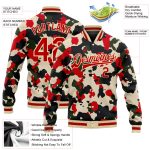 Personalized Red-Cream Camo 3D Bomber Varsity Letterman Jacket - Salute to Service Personalized Camo Red-Cream 3D Bomber