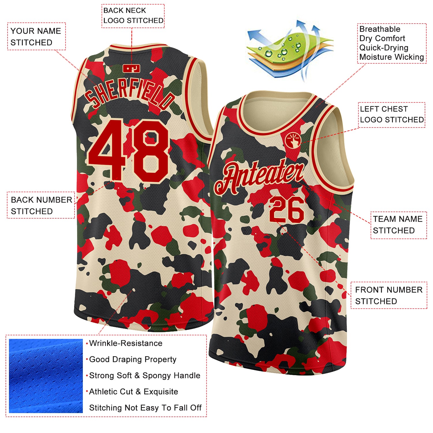 Personalized Camo Basketball Jersey - Red-Cream 3D Salute To Service Personalized Camo Red-Cream 3D Salute To Service Basketball - Image 3