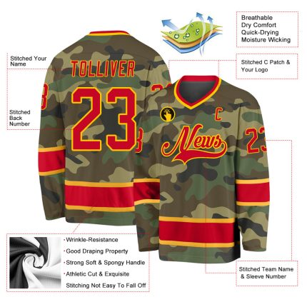 Personalized Red Gold Camo Hockey Jersey for Salute to Service Fans Personalized Camo Red-Gold Salute To Service Hockey Jersey