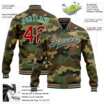 Personalized Red-Kelly Green Camo Jacket for Men, Full-Snap Varsity Letterman Salute to Service Bomber Personalized Camo