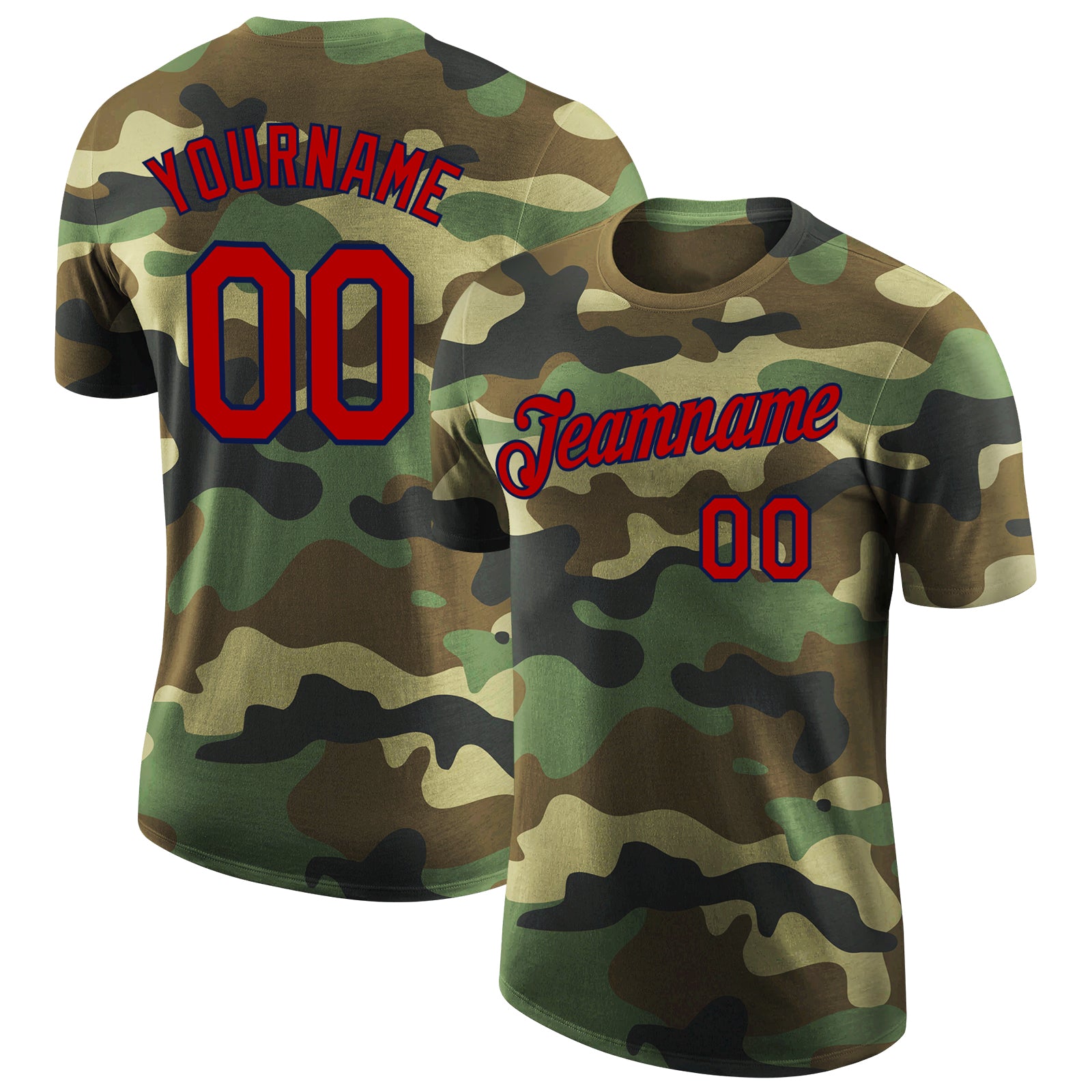 Custom Name and Number Camo Red-Navy Performance T-Shirt - Salute to Service Tee Personalized Camo Red-Navy Performance Salute