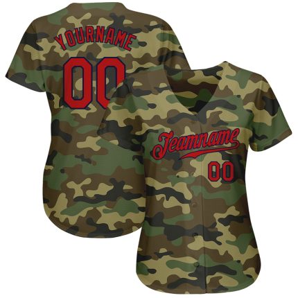 Personalized Red Navy Camo Salute to Service Baseball Jersey - Custom Jersey 3 Personalized Camo Red-Navy Salute To Service