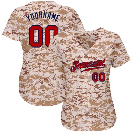Personalized Camo Baseball Jersey - Red-Navy Salute To Service Design Personalized Camo Red-Navy Salute To Service Baseball