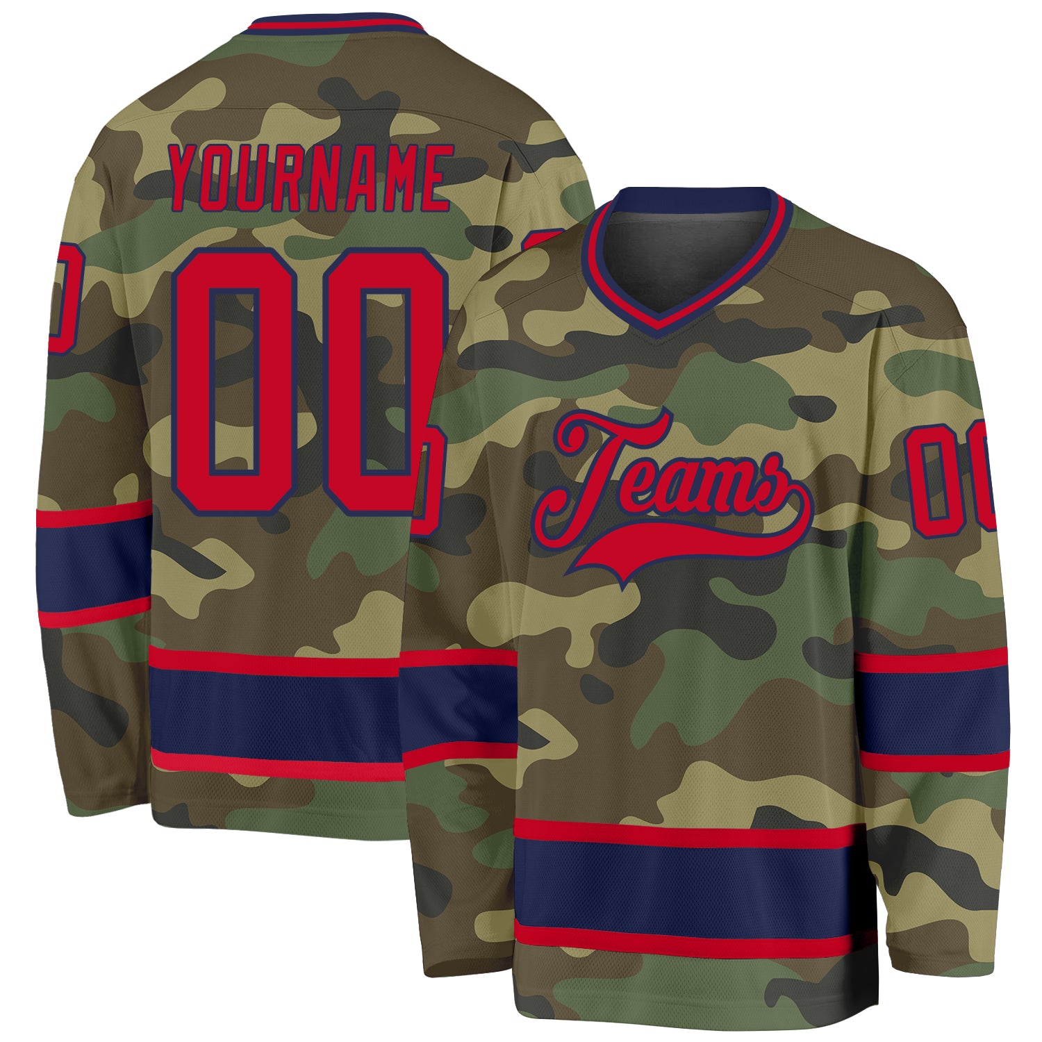 Custom Camo Hockey Jersey with Personalized Name & Number - Red-Navy Salute to Service Team Personalized Camo Red-Navy Salute