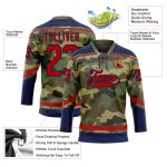 Custom Camo Hockey Lace Neck Jersey Red-Navy Salute to Service Design Personalized Camo Red-Navy Salute To Service Hockey