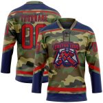 Custom Camo Hockey Lace Neck Jersey Red-Navy Salute to Service Design Personalized Camo Red-Navy Salute To Service Hockey