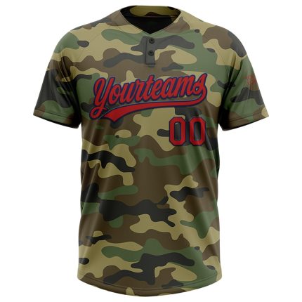 Personalized Salute To Service Red-Navy Camo Unisex Softball Jersey Personalized Camo Red-Navy Salute To Service Two-Button