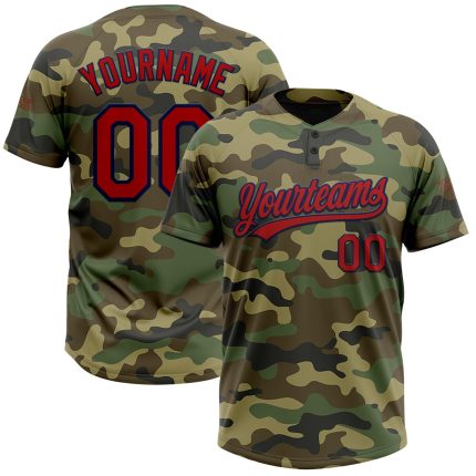 Personalized Salute To Service Red-Navy Camo Unisex Softball Jersey Personalized Camo Red-Navy Salute To Service Two-Button